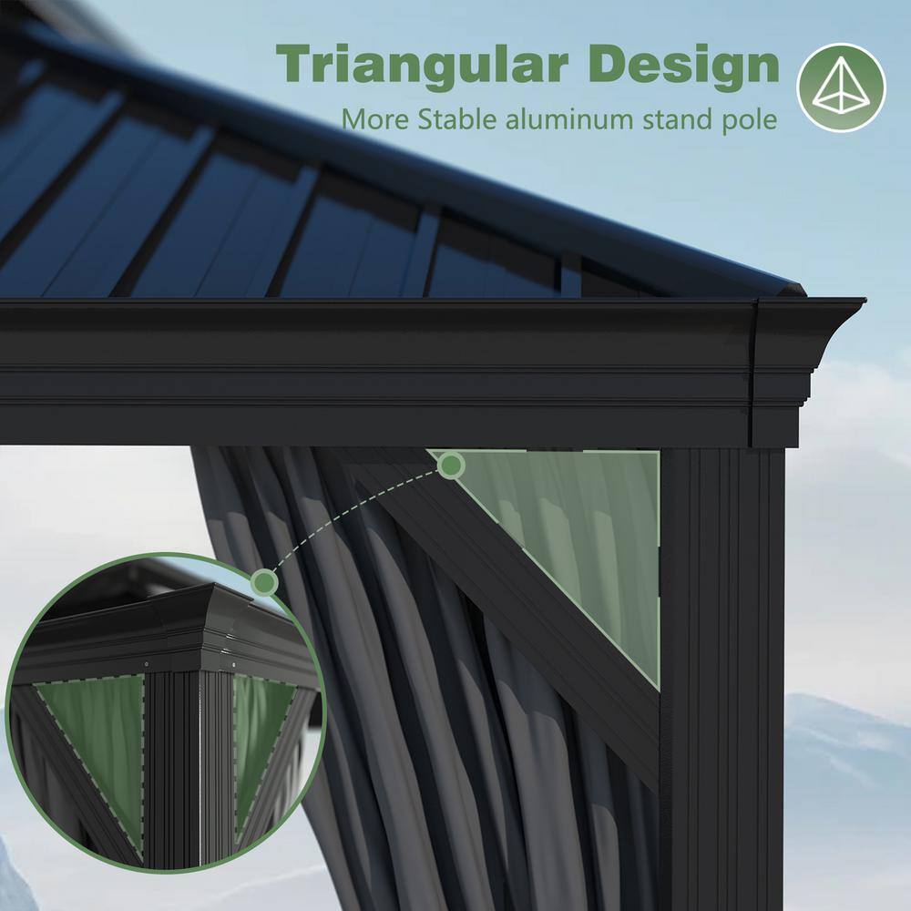 VEIKOUS 24 ft. W x 14 ft. L Aluminum Double Hardtop Gazebo with Curtains and Netting PG0201-24-4