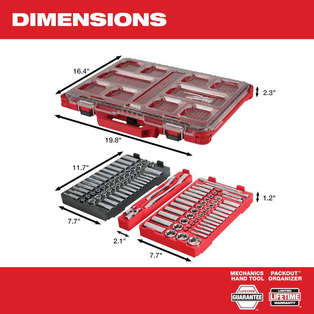 Milwaukee 3/8 in. and 1/4 in. Drive SAE/Metric Ratchet and Socket Mechanics Tool Set w/PACKOUT Case (106-Piece) & Mounting Plate 48-22-9486-48-22-8485