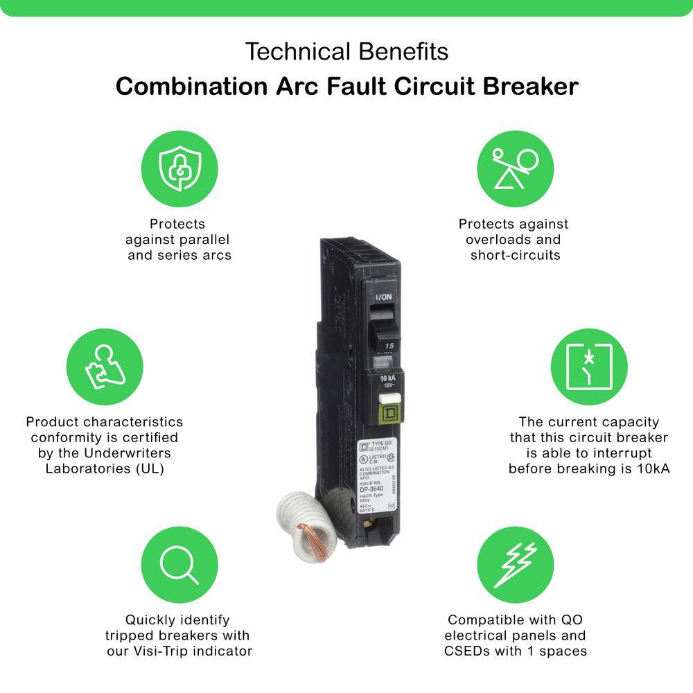 Square D QO 15 Amp Single-Pole Combination Arc Fault Circuit Breaker(QO115CAFIC) QO115CAFIC