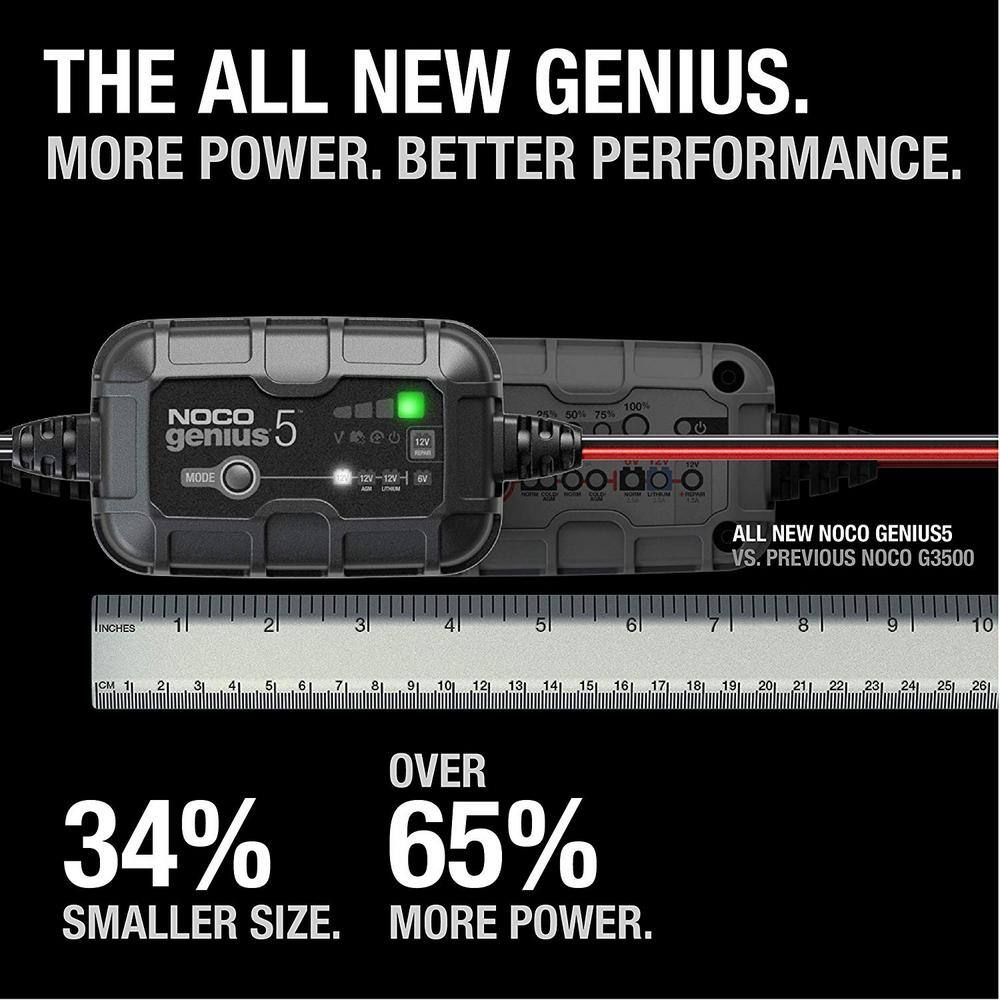 NOCO GENIUS GENIUS5, 5-Amp Fully-Automatic Smart Charger, 6V & 12V Battery Charger & Maintainer Genius5