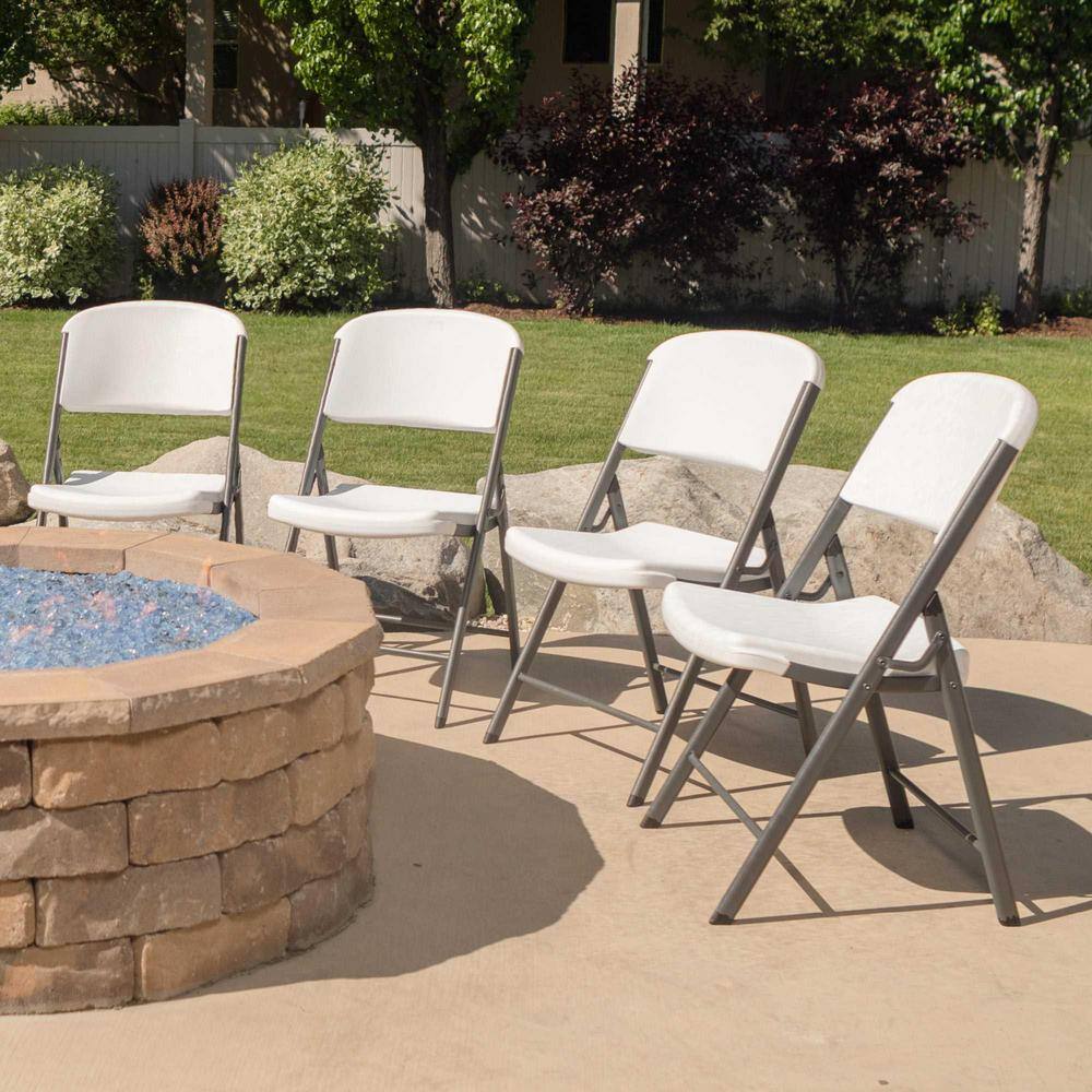 Lifetime White Plastic Seat Metal Frame Outdoor Safe Folding Chair (Set of 4) 42804
