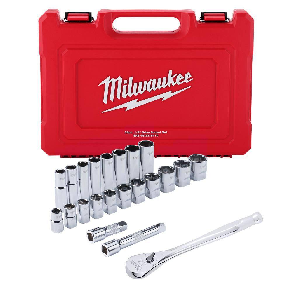 Milwaukee 1/2 in. Drive SAE Ratchet and Socket Mechanics Tool Set (22-Piece) 48-22-9410