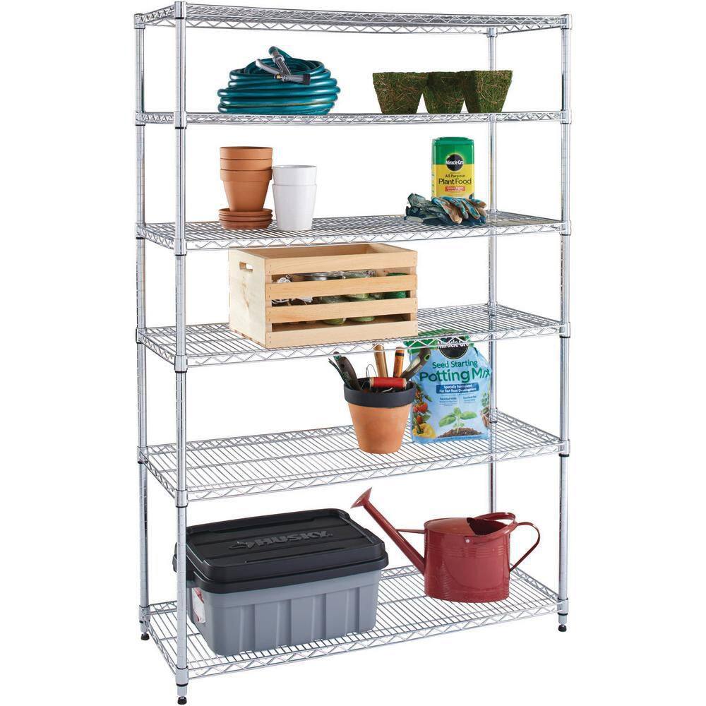 HDX 6-Tier Commercial Grade Heavy Duty Steel Wire Shelving Unit in Chrome (48 in. W x 72 in. H x 18 in. D) HD18481302PS-1
