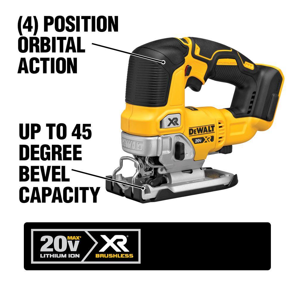 DEWALT 20V MAX XR Cordless Brushless Jigsaw and 20V MAX XR Brushless Router (Tools Only) DCS334BW600B