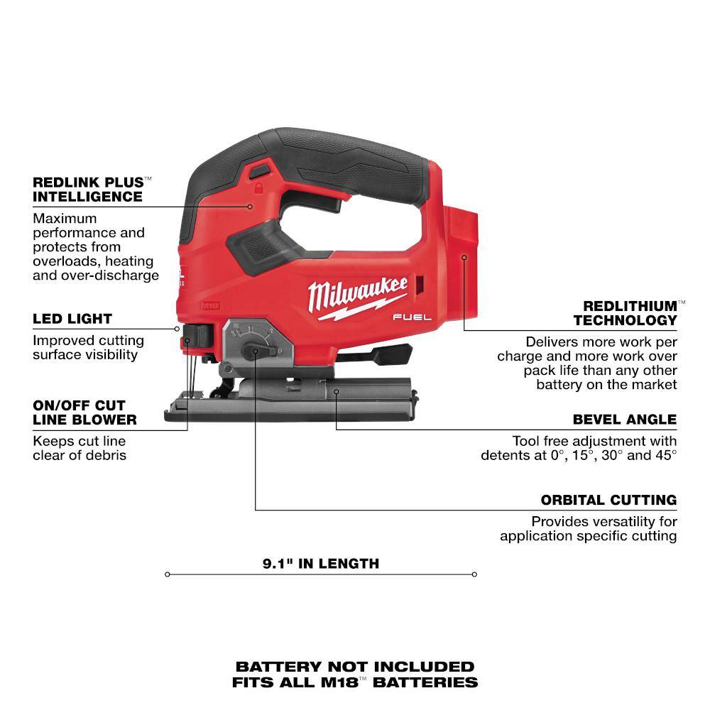 Milwaukee M18 FUEL 18-Volt Lithium-Ion Brushless Cordless Jig Saw with (2) 6.0Ah Batteries and Charger 2737-20-48-59-1862S