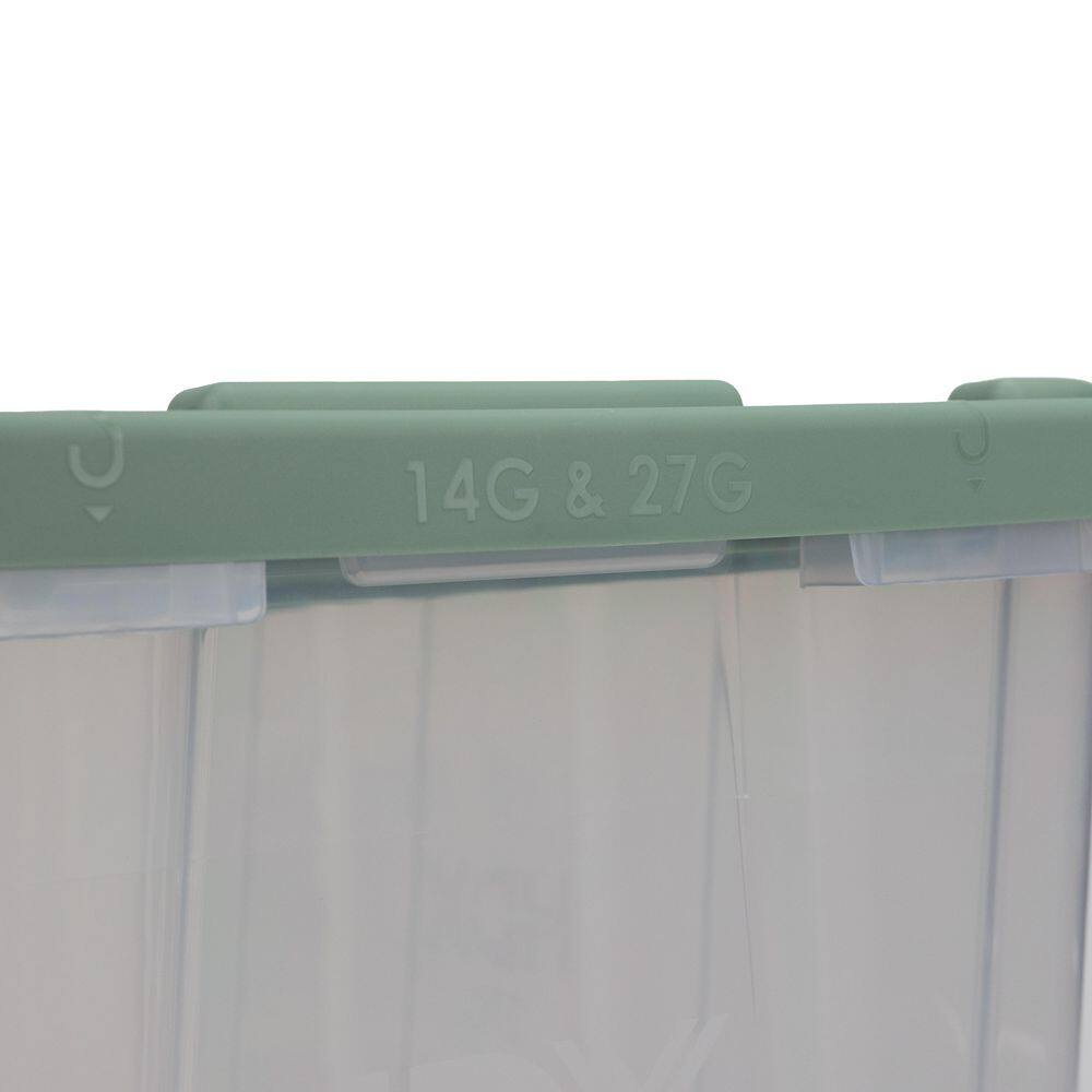 HDX 27 Gal. Tough Storage Tote in Clear with Versatile Green Lid (4-Pack) 999-HDX-272407C