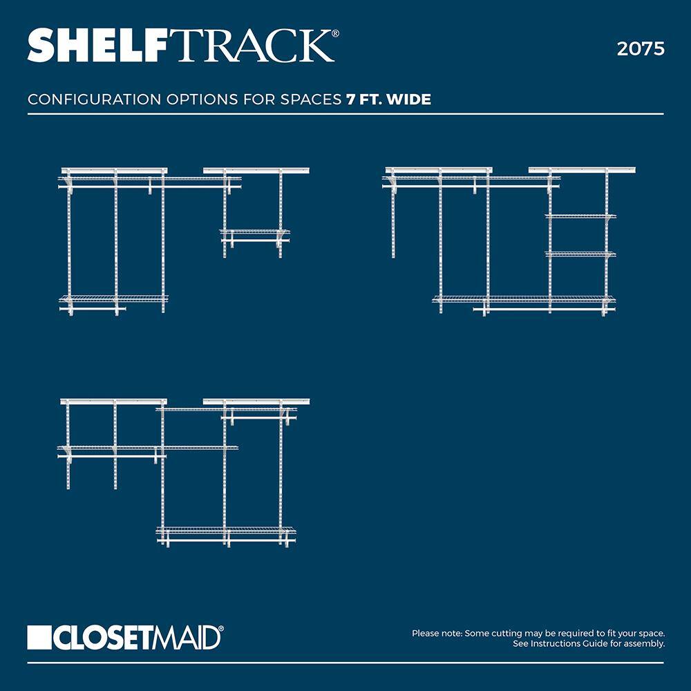 ClosetMaid ShelfTrack 49 - 96 in. W White Reach-In Wall Mount 3-Shelf Wire Closet System Organizer Kit 2075