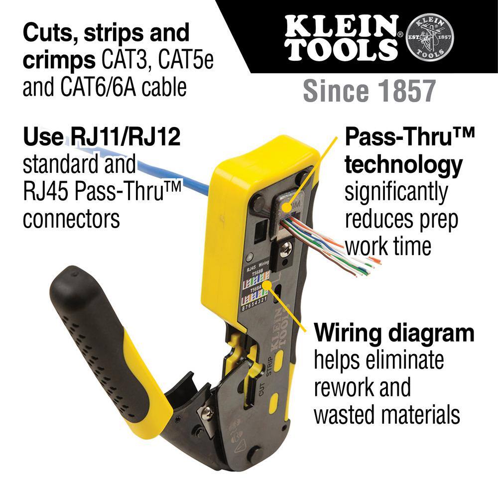 Klein Tools Ratcheting Pass-Thru Modular Crimper, Combination Radial Stripper and (20-Pack) Pass-Thru Modular Data Plugs CAT6 M2O41330KIT