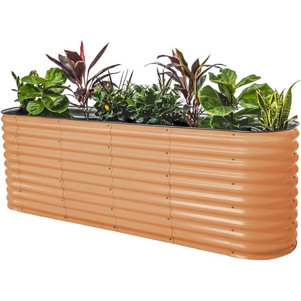 vego garden 32 in. Extra Tall Raised Garden Bed Kits 10-In-1 Modular Planter Box for Vegetable Flowers Fruits Oval Metal Terra Cotta VB10N132TC