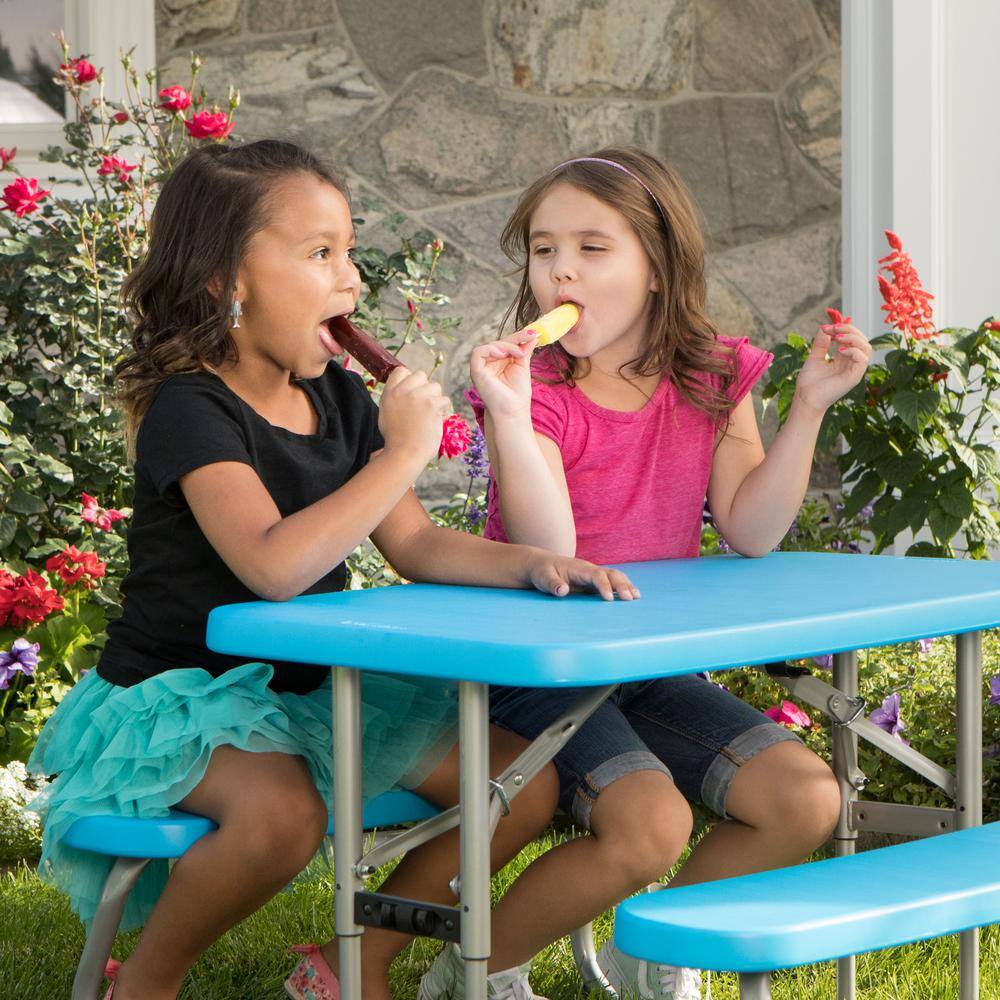 Lifetime 35.4 in. Blue Rectangle Steel and Resin Kids Picnic Table Seats 4 260261