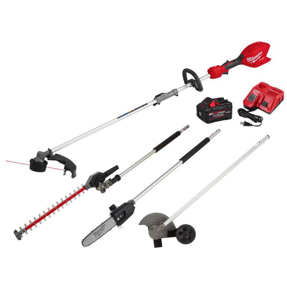 Milwaukee M18 FUEL 18V 16 in. Brushless Cordless QUIK-LOK String Trimmer 8.0 Ah FORGE Kit w/ Pole Saw, Hedge Trimmer, Edger 3016-21ST-49-16-2720-49-16-2719-49162718