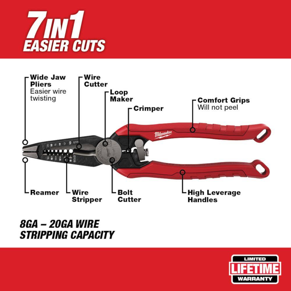 Milwaukee 1/4 in. x 100 ft. Steel Fish Tape with 9 in. 7-in-1 Combination Wire Strippers Pliers 48-22-4185-48-22-3078