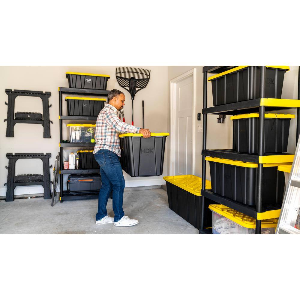 HDX 27 Gal. Tough Storage Tote in Black with Yellow Lid (4-Pack) 999-HDX-27G-4