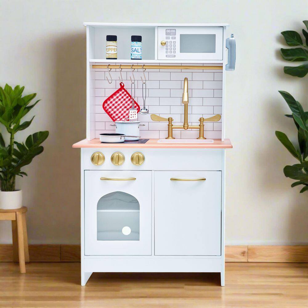 Teamson Kids Little Chef Boston Modern Play Kitchen in White/Wood TD-12679C