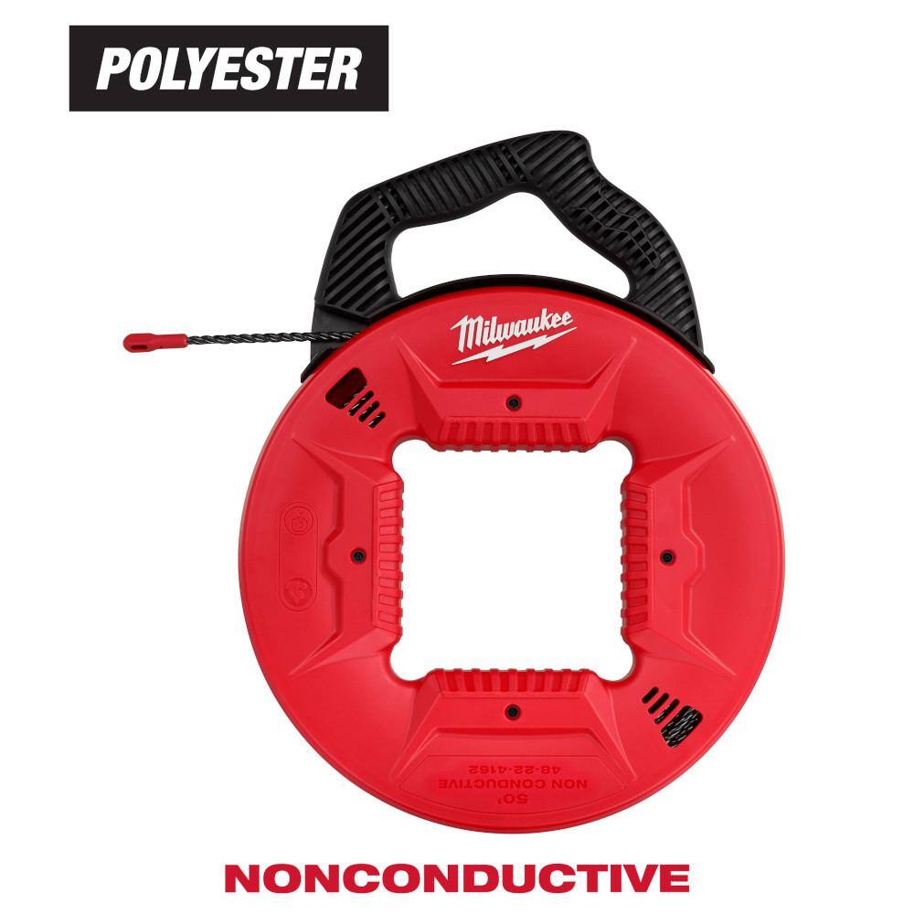 Milwaukee 13 in. x 50 ft. Polyester Fish Tape with Non-Conductive Tip and Rasping Jab Saw 48-22-4162-48-22-0104