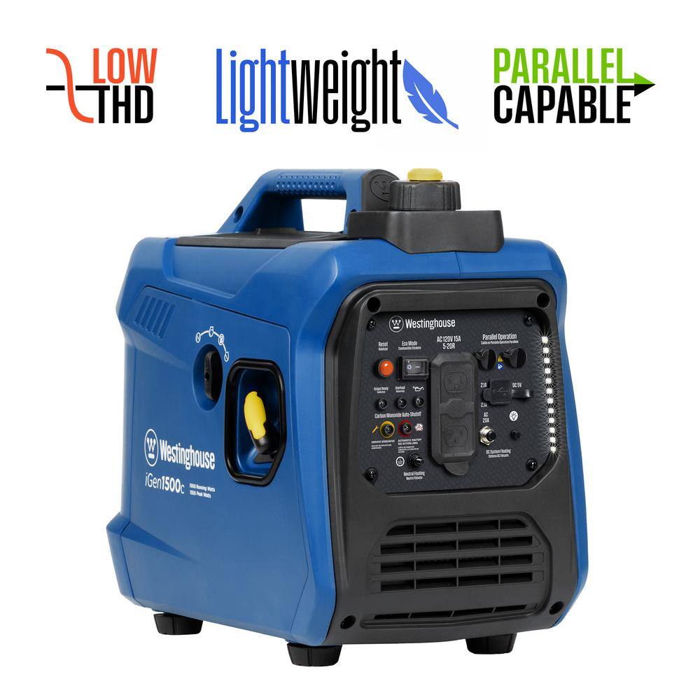 Westinghouse 1,500-Watt Gas Powered Portable Inverter Generator with Recoil Start and Quiet Technology iGen1500c