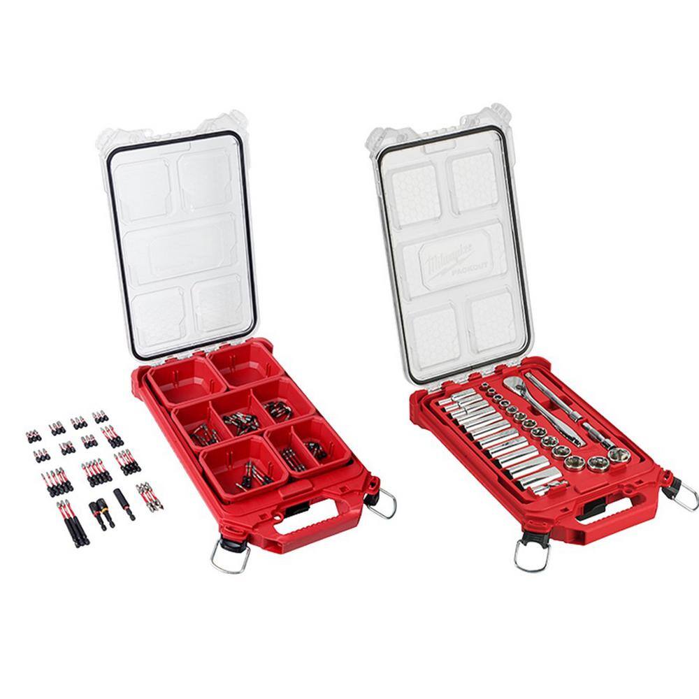 Milwaukee 3/8 in. Drive SAE Ratchet and Socket Mechanics Tool Set and SHOCKWAVE Driver Bit Set with PACKOUT Cases (128-Piece) 48-22-9481-48-32-4082