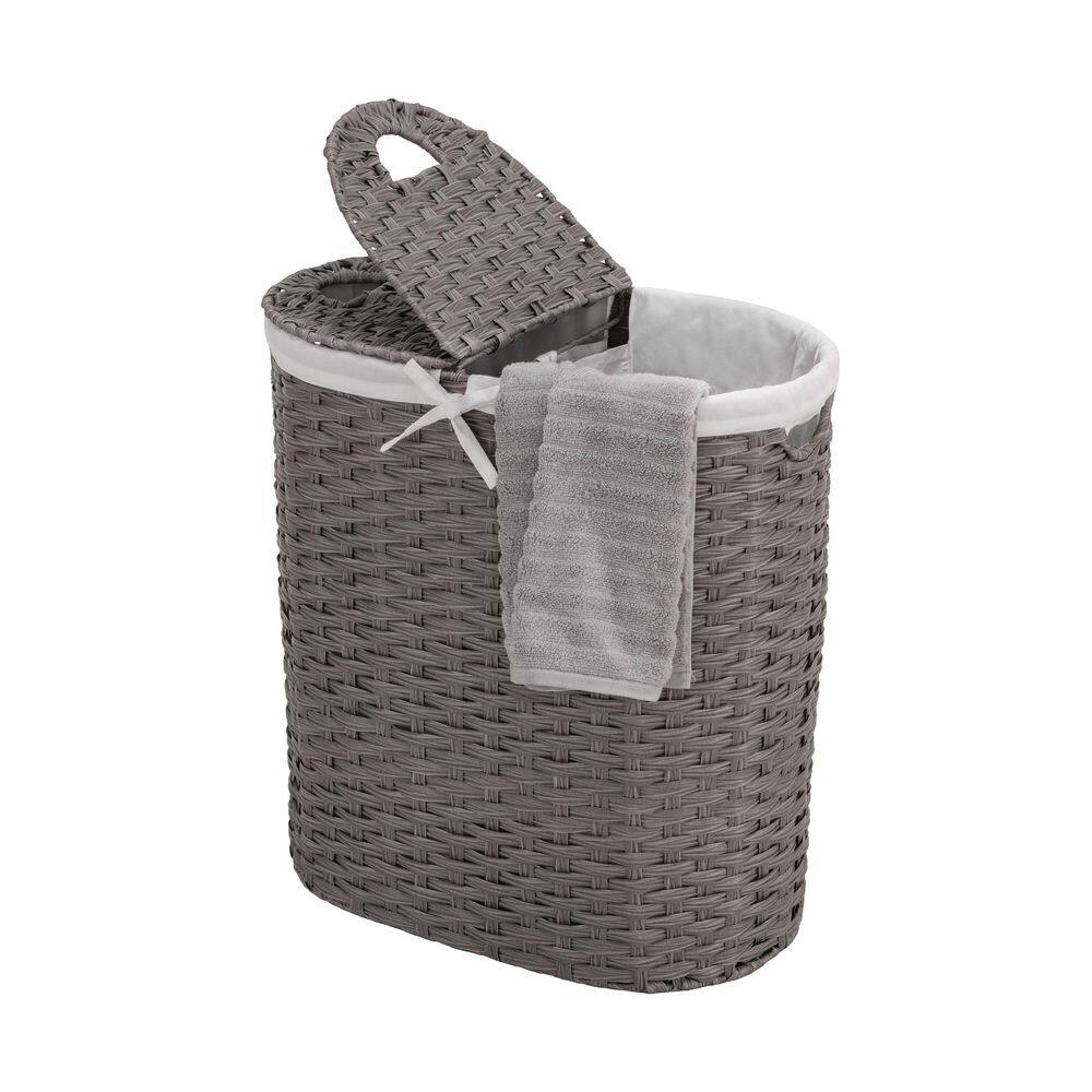 Seville Classics Gray 24 H x 22.75 W x 13 in. D Handwoven Plastic Contemporary Round Oval Double Laundry Room Hamper w/ Removable Liner STR06661B