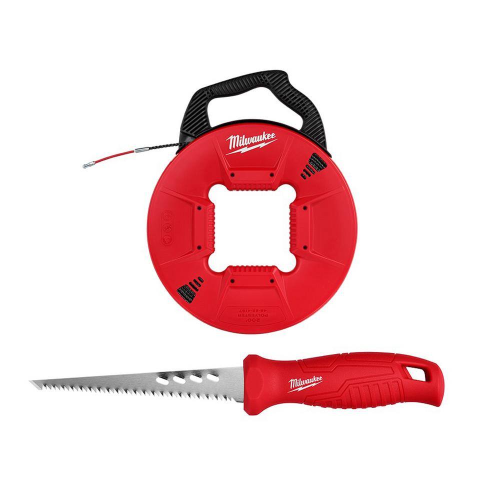 Milwaukee 200 ft. x 17 in. Polyester Fish Tape with Flexible Metal Leader and Rasping Jab Saw 48-22-4197-48-22-0104