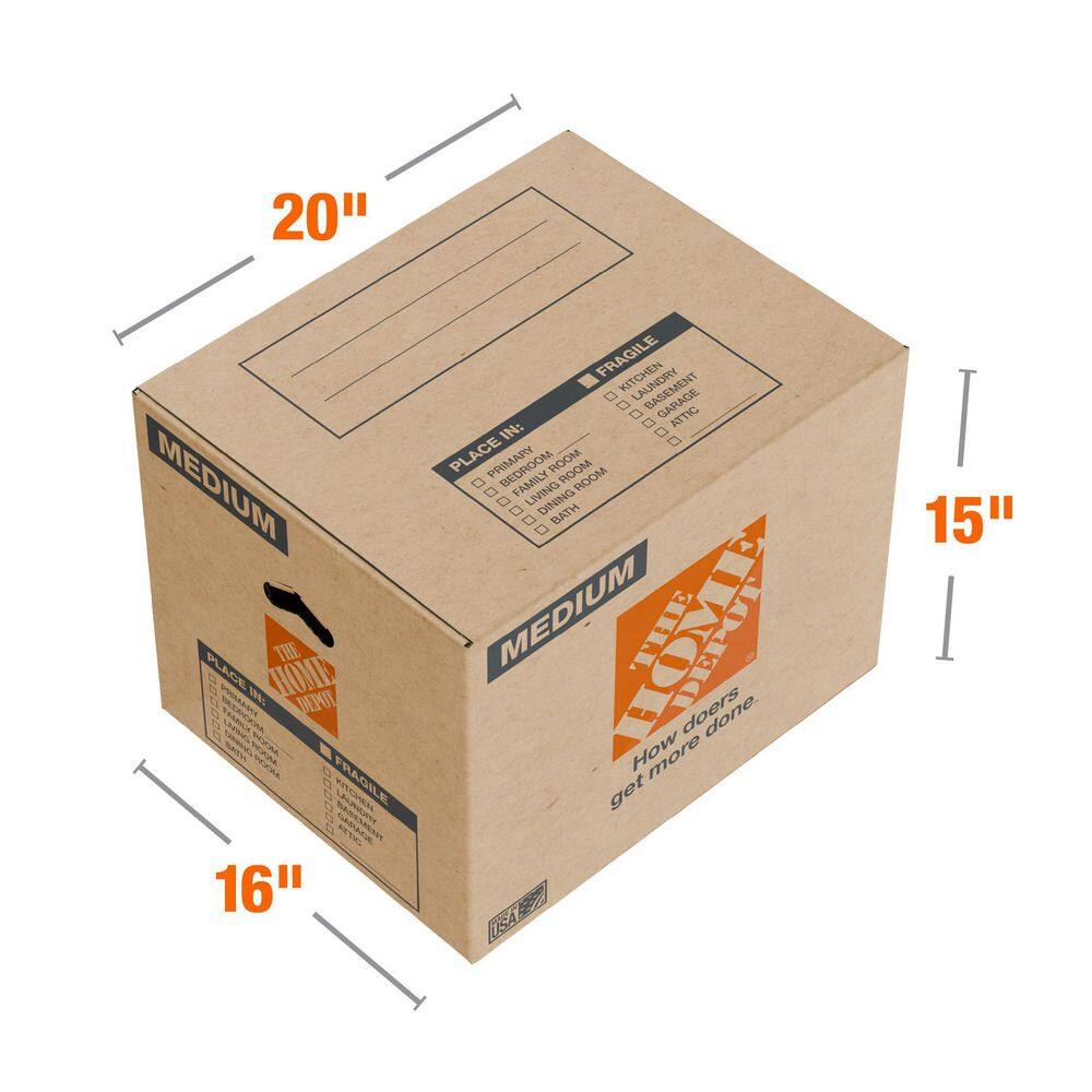 The Home Depot 20 in. L x 16 in. W x 15 in. D Medium Moving Shipping and Packing Box with Handles (30-Pack) MEDBOX30