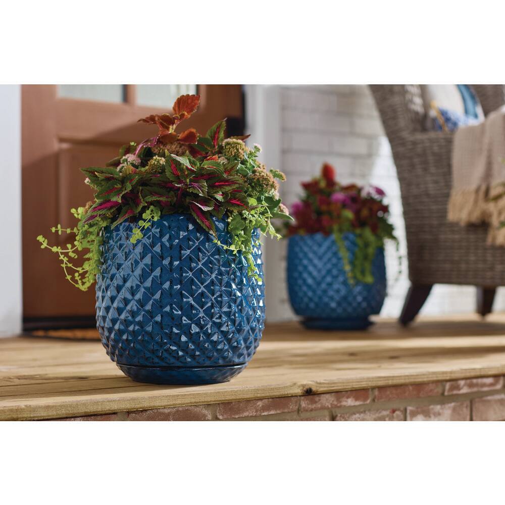 Vigoro 12 in. Blue Preston Ceramic Planter Decorative Pot CR00869S-120M