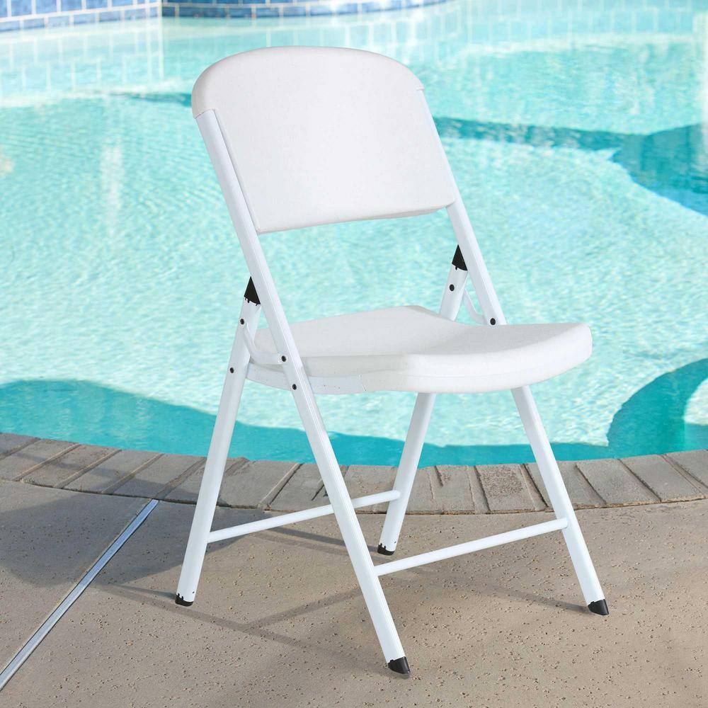 Lifetime White Plastic Seat Metal Frame Outdoor Safe Folding Chair (Set of 4) 80359