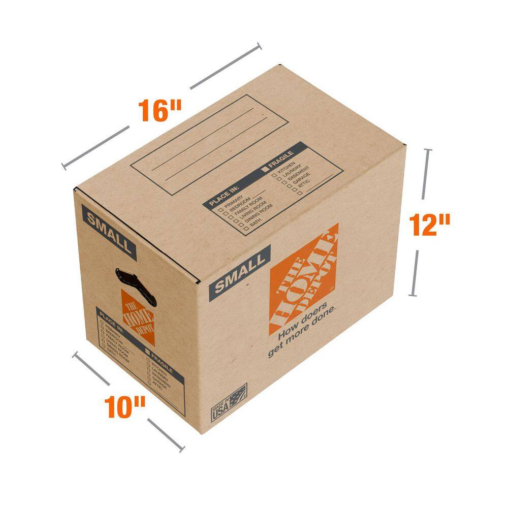 The Home Depot 16 in. L x 10 in. W x 12 in. D Small Moving Shipping and Packing Box with Handles (50-Pack) SMBOX50