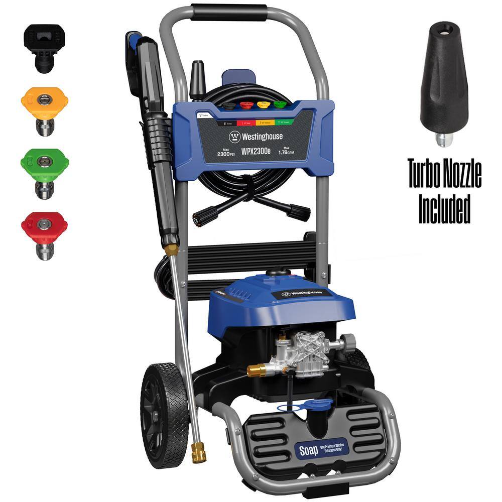 Westinghouse 2300 PSI 1.76 GPM 13 Amp Cold Water Electric Powered Pressure Washer with Turbo Nozzle and 5-Quick Connect Tips WPX2300e