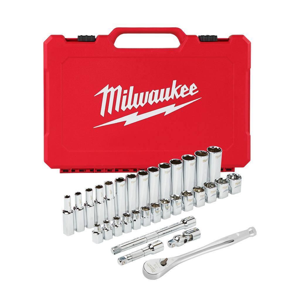 Milwaukee 3/8 in. Drive Metric Ratchet and Socket Mechanics Tool Set (32-Piece) 48-22-9508
