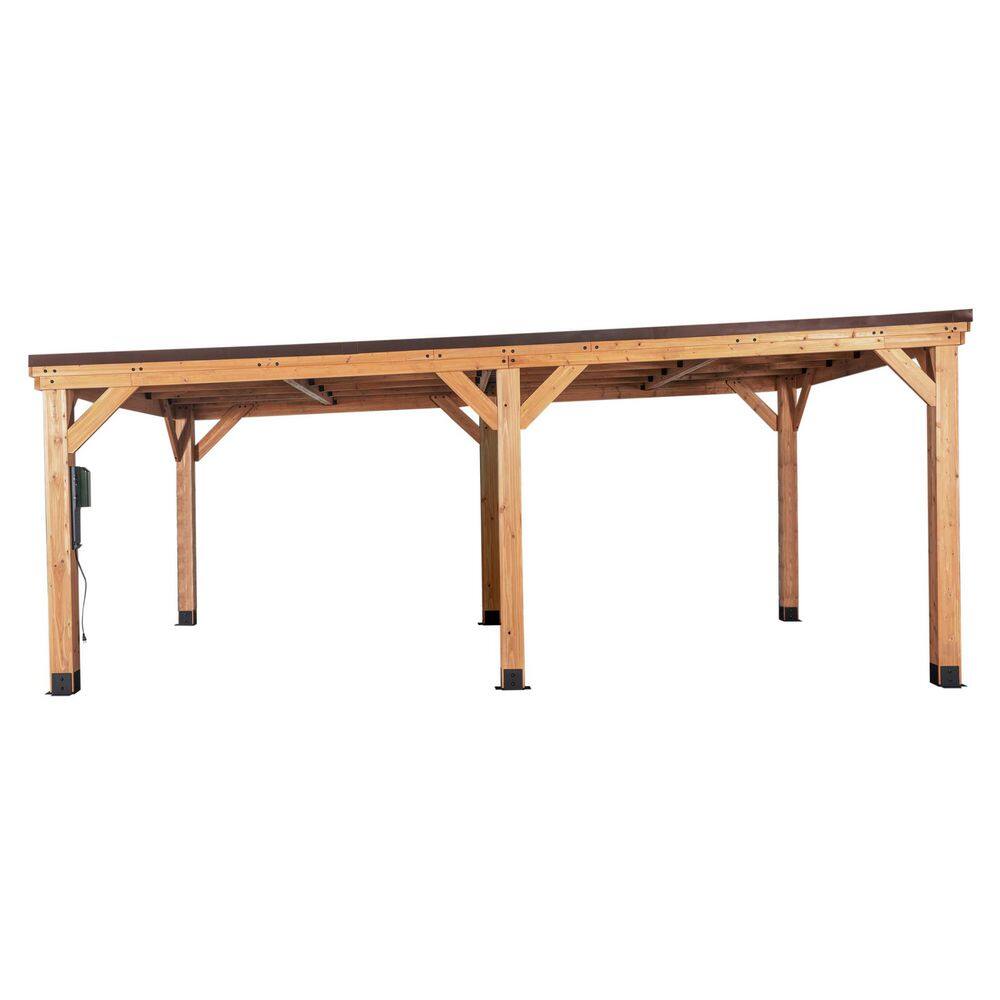 Backyard Discovery Kingsport 20 ft. x 12 ft. x 8 ft. All Cedar Wood Carport Gazebo Pavilion with Powder Coated Black Steel Sloped Roof 2306189COM