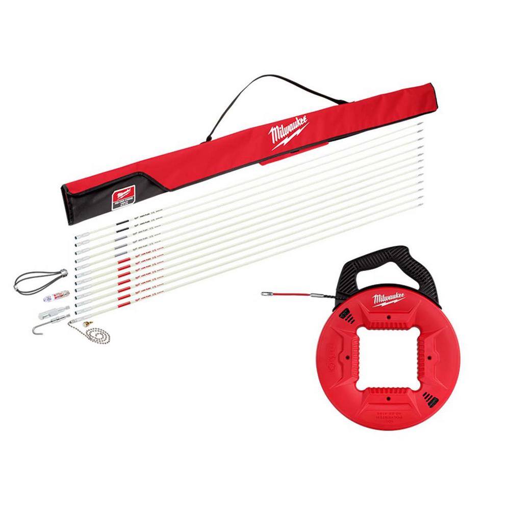 Milwaukee 60 ft. Fiberglass Fish Stick Low/Mid/High Flex Combo Kit with 100 ft. Polyester Fish Tape with Flexible Metal Leader 48-22-4156-48-22-4195