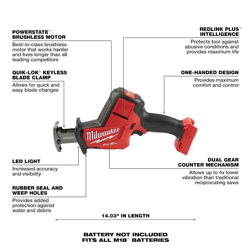 Milwaukee M18 FUEL 18V Lithium-Ion Brushless Cordless HACKZALL Reciprocating Saw with (1) 5.0 Ah, (1) 2.0 Ah Battery and Charger 2719-20-48-59-1852