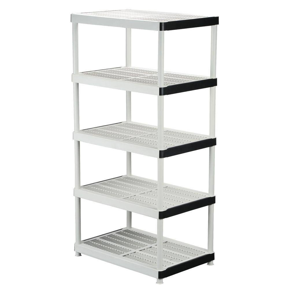 HDX 5-Tier Easy Assembly Multi-purpose Plastic Garage Storage Shelving Unit in Gray (36 in. W x 72 in. H x 24 in. D) 128974