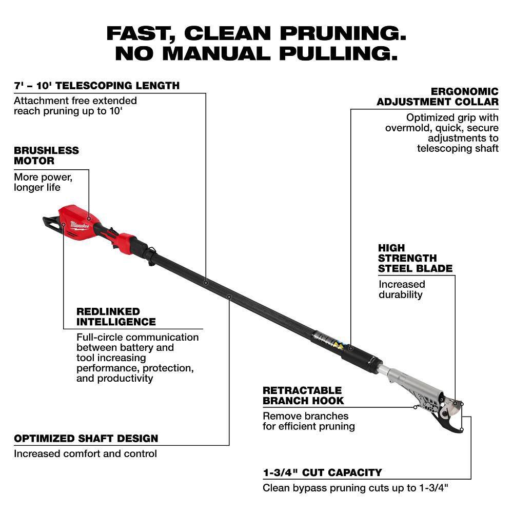 Milwaukee M18 Brushless 18V Cordless Telescoping Pole Pruning Shears with 5.0 Ah Battery 3008-20-48-11-1850