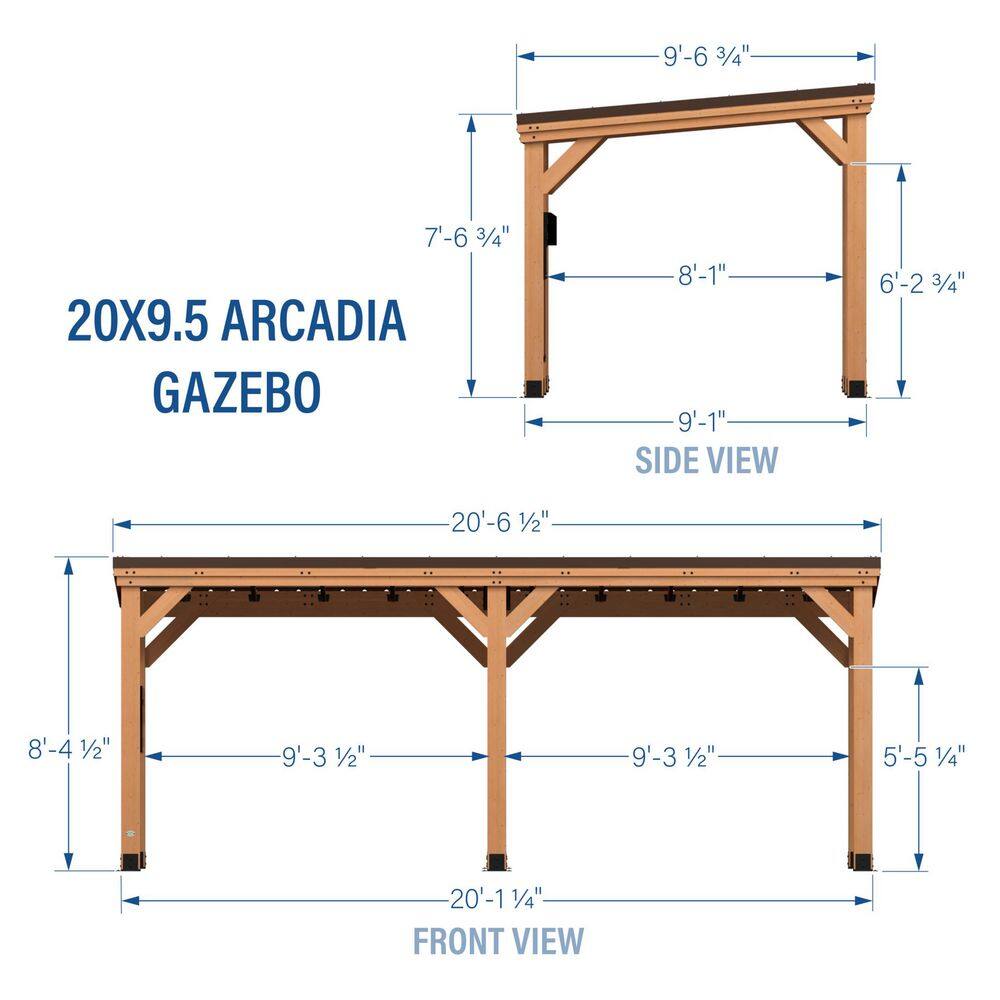 Backyard Discovery Arcadia 20 ft. x 9 ft. 6 in. All Cedar Wood Carport Pavilion Gazebo with Hard Top Steel Metal Roof and Electric, Brown 2306066COM
