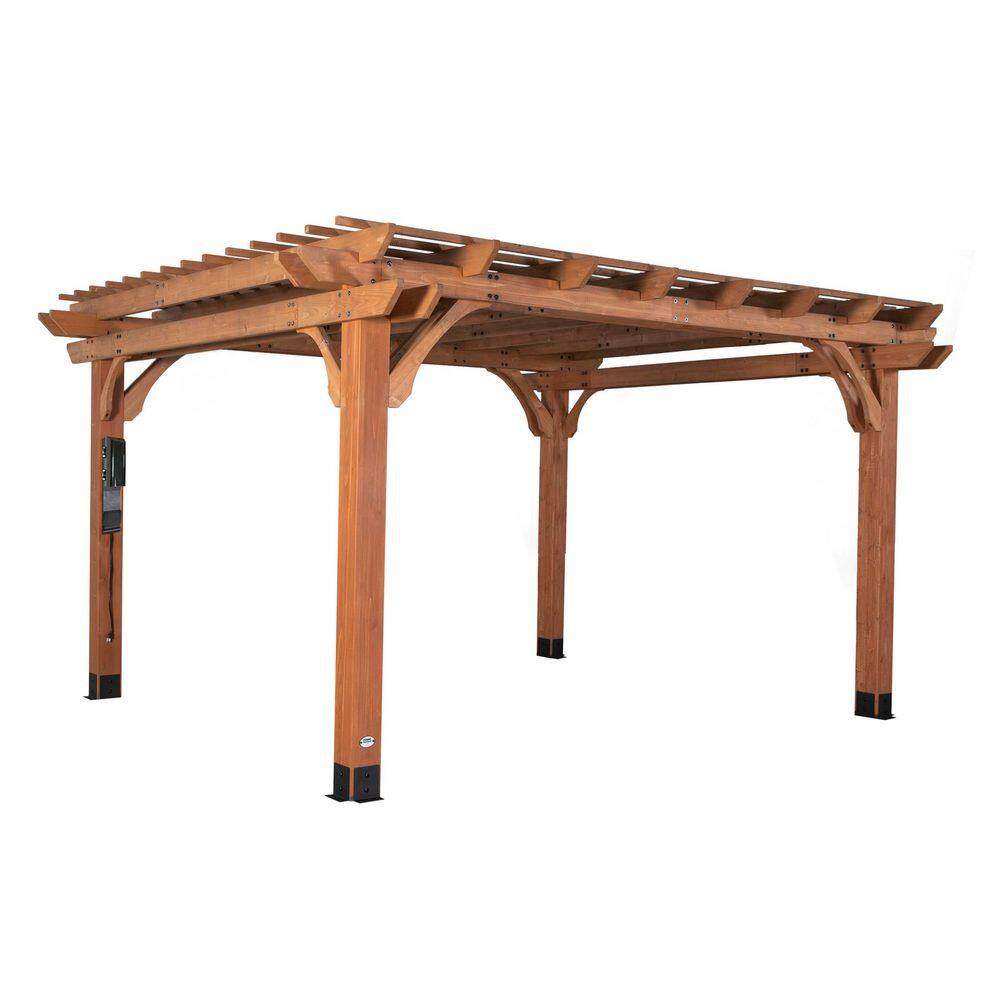 Backyard Discovery Beaumont 14 ft. x 12 ft. Light Brown Traditional Outdoor All Cedar Wood Patio Pergola Shade Structure with Electric 2101555COM