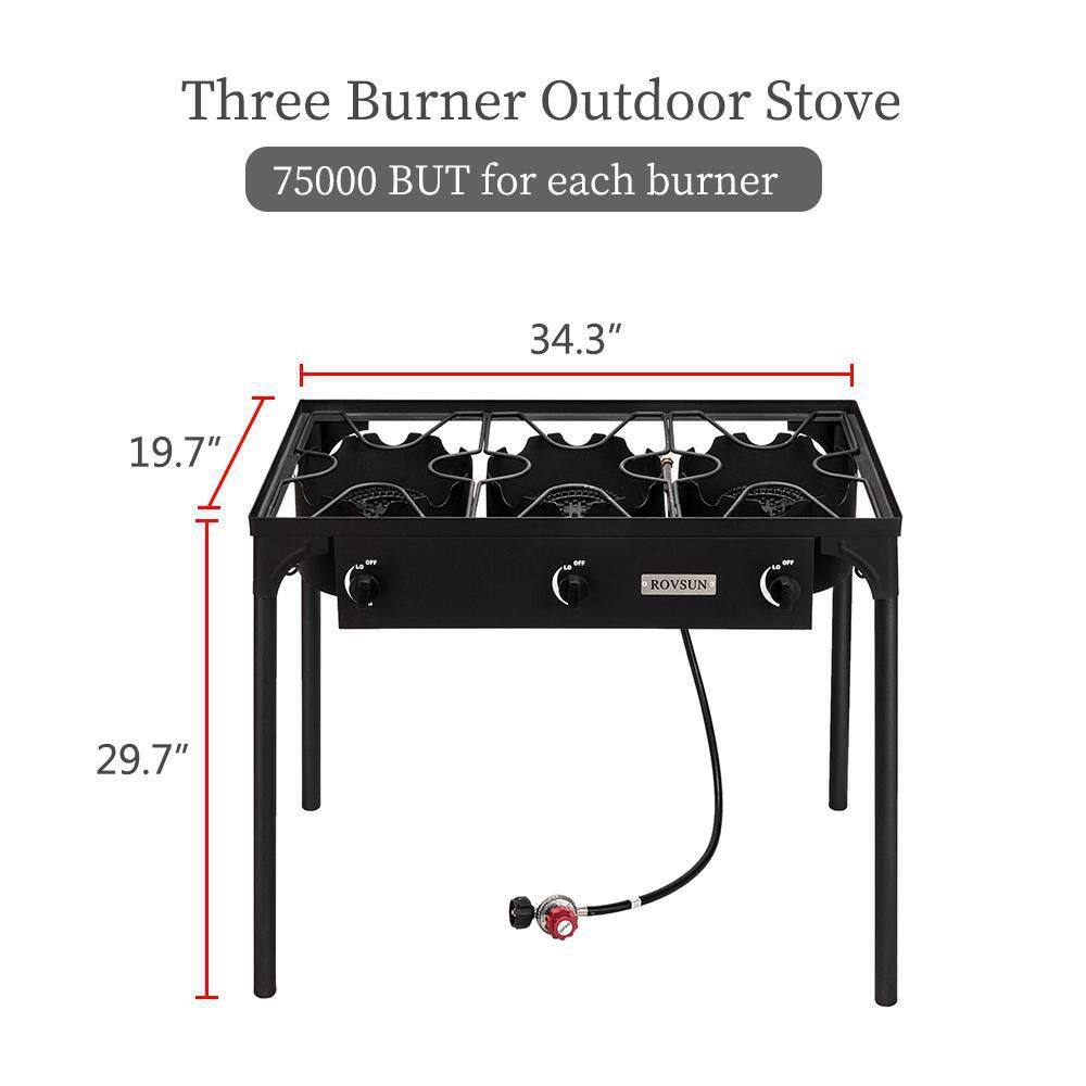 ROVSUN 3 Burner High Pressure Outdoor Camping Burner, 225,000 BTU Propane Gas Stove burnerG27000142