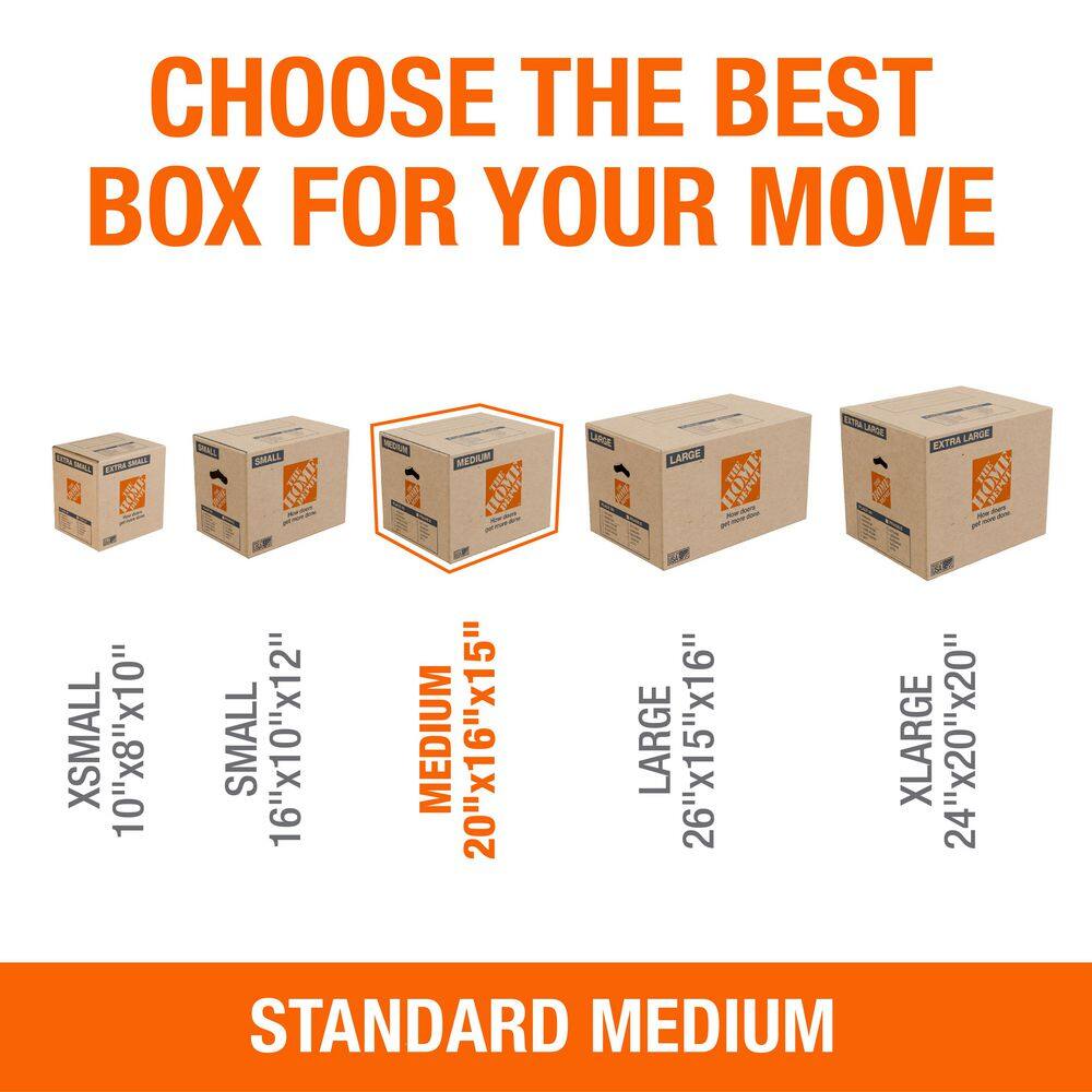 The Home Depot 20 in. L x 16 in. W x 15 in. D Medium Moving Shipping and Packing Box with Handles (50-Pack) MEDBOX50