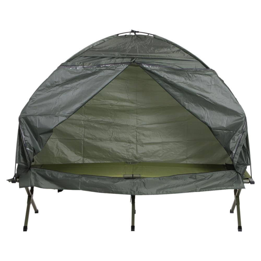 Outsunny 1-Person Compact Pop Up Portable Folding Outdoor Elevated Camping Cot Tent Combo Set A20-086