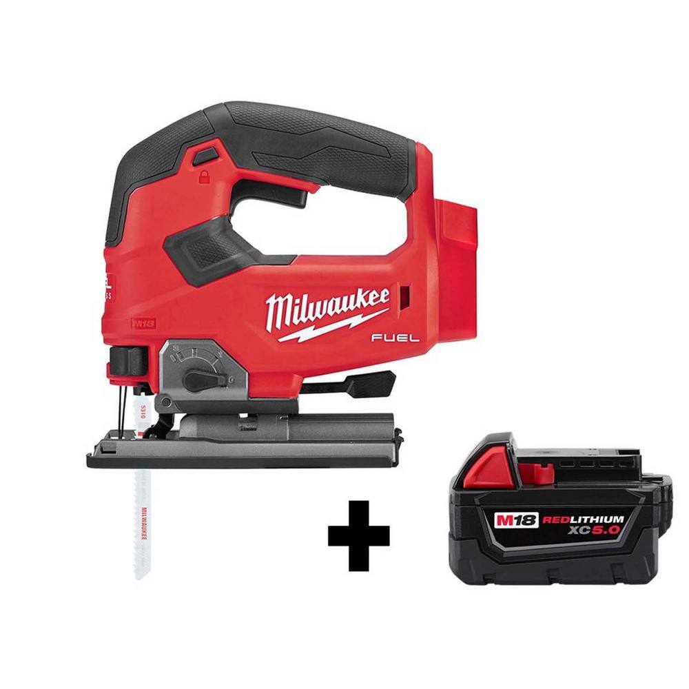 Milwaukee M18 FUEL 18-Volt Lithium-Ion Brushless Cordless Jig Saw with M18 5.0 Ah Battery 2737-20-48-11-1850