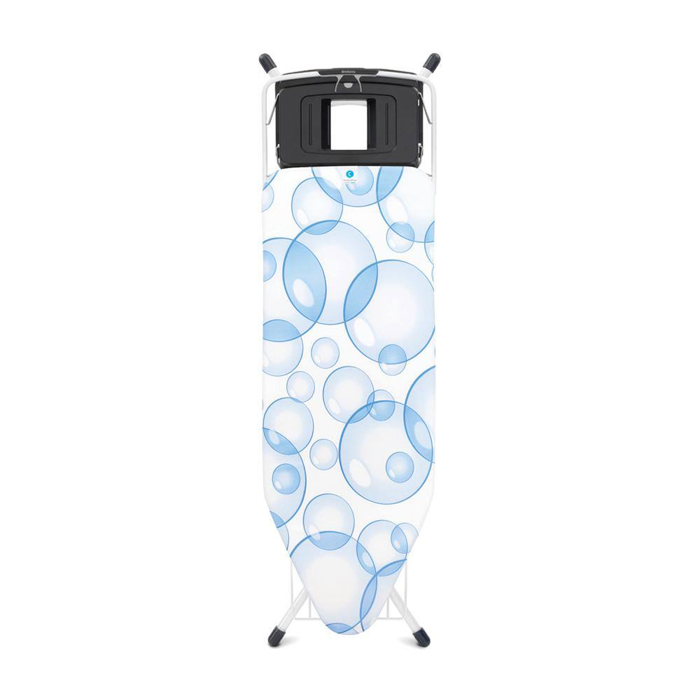 Brabantia Ironing Board C with Foldable Steam Unit Holder, Linen Rack, Perfectflow Bubbles Cover and White Frame 103445