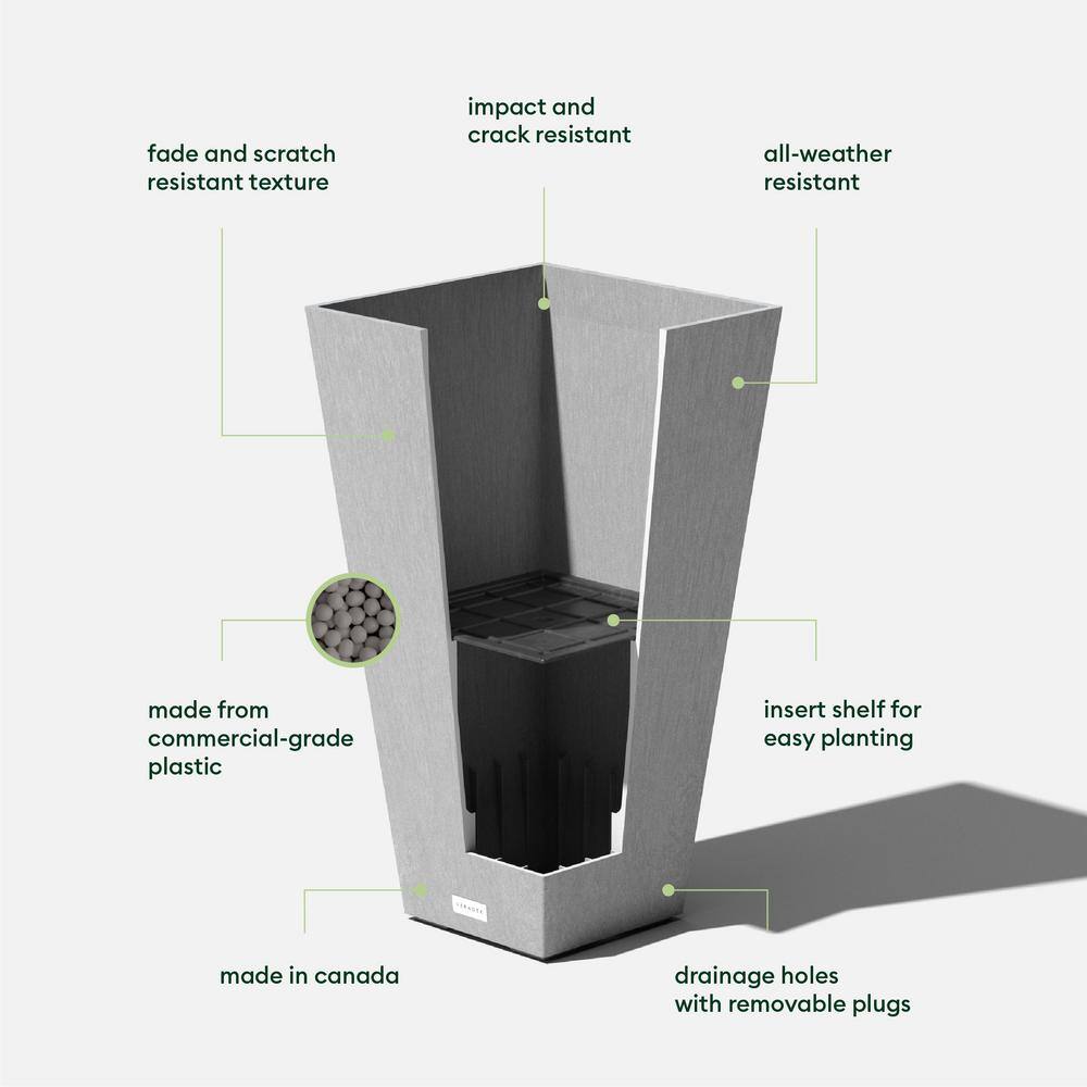Veradek Midland Medium Gray Plastic Tapered Planter with Drainage Holes and Removable Plug (13.5 in. L x 13.5 in. W x 26 in. H) MV28C