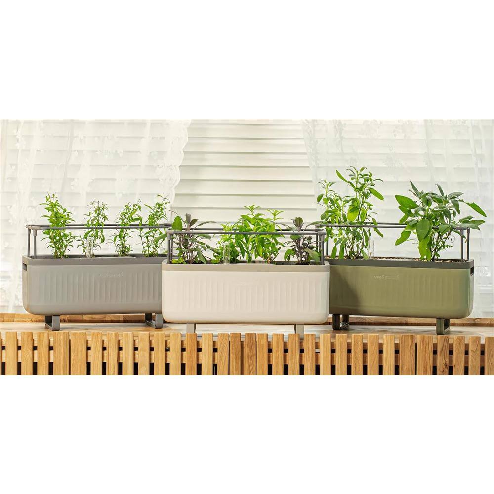 vego garden Herb Planter Box Recyclable Plastic with Trellis Self-Watering Rolling Raised Bed for Vegetables Plants Fog Gray 2-Pack VPHPGY-2