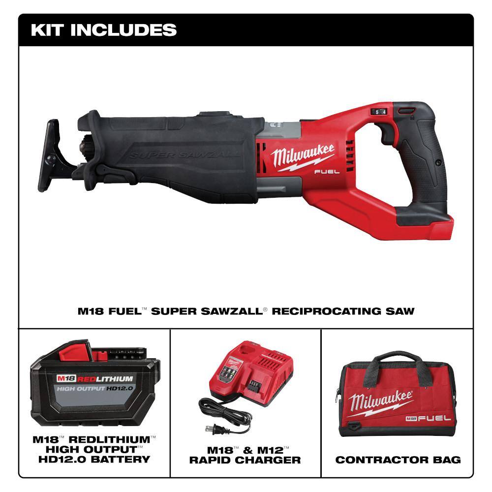 Milwaukee M18 FUEL 18V Lithium-Ion Brushless Cordless SUPER SAWZALL Orbital Reciprocating Saw Kit w/(1) 12.0 Ah Battery 2722-21HD