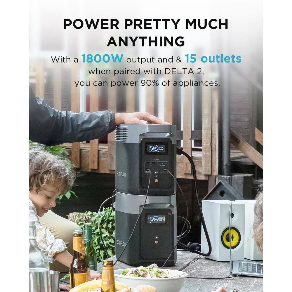 EcoFlow 1800W Output/2700W Peak Delta 2 Push-Button Start Solar Generator with DELTA2 Extra Battery & 400W Solar Panel DELTA2+EB+400W