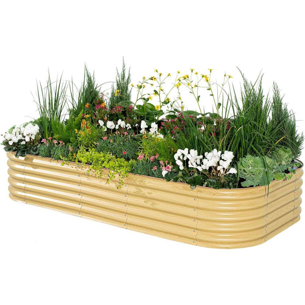 vego garden Raised Garden Bed Kit, 17 in. Tall 10-In-1 Modular, Metal Planter Box for Vegetables, Flowers, Herbs, Sunlit Oak VB10N117SO