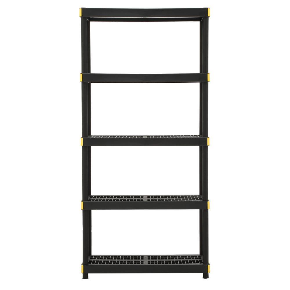 HDX 5-Tier Easy Assembly Multi-purpose Plastic Garage Storage Shelving Unit in Black (36 in. W x 74 in. H x 18 in. D) 241592