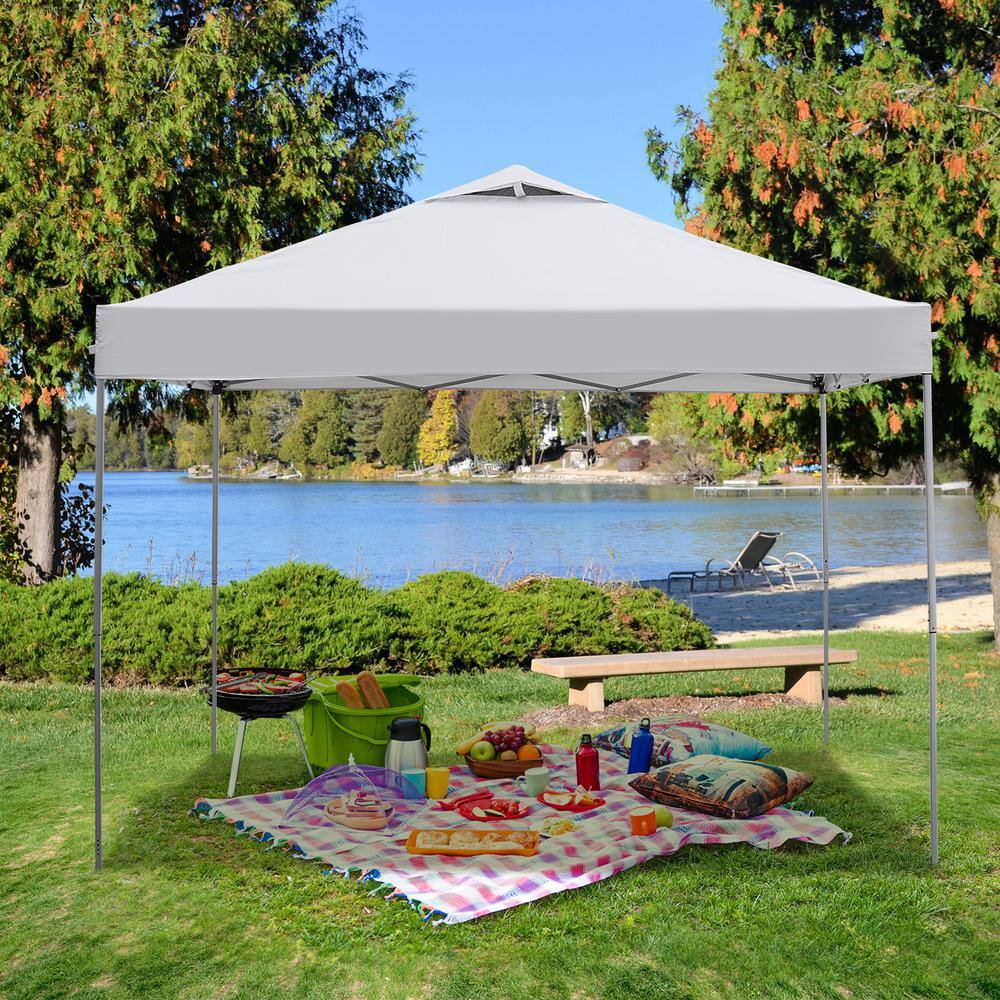 OVASTLKUY 10 ft. x 10 ft. White Patio Canopy Tent Pop Up Gazebo HD-GZ043WH