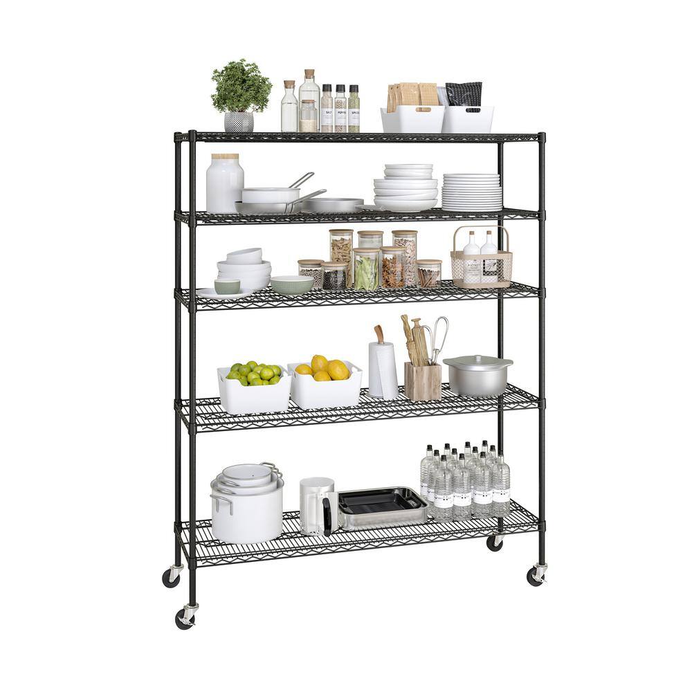 Seville Classics UltraDurable Black 5-Tier NSF-Certified Wire Steel Garage Storage Shelving Unit (60 in. W x 72 in. H x 18 in. D) SHE18602