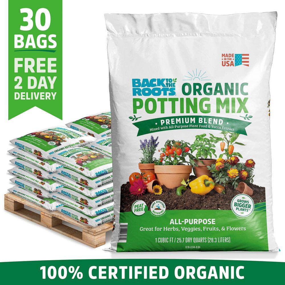 Back to the Roots Organic Bulk Potting Mix Soil (30 1 cu. ft. Bags) Peat-Free, Blended with Organic Fertilizer 47040-DS